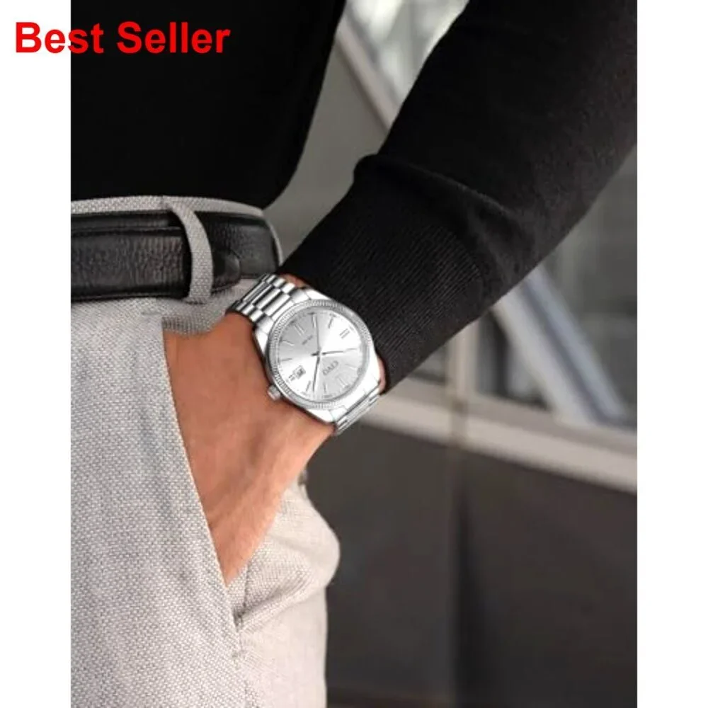 Stainless Steel Analog Watch with Date Display and Luminous Hands